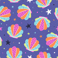Seashell seamless pattern. Sea pattern. Seashells background