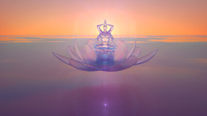 3d illustration of lotus meditation at dawn