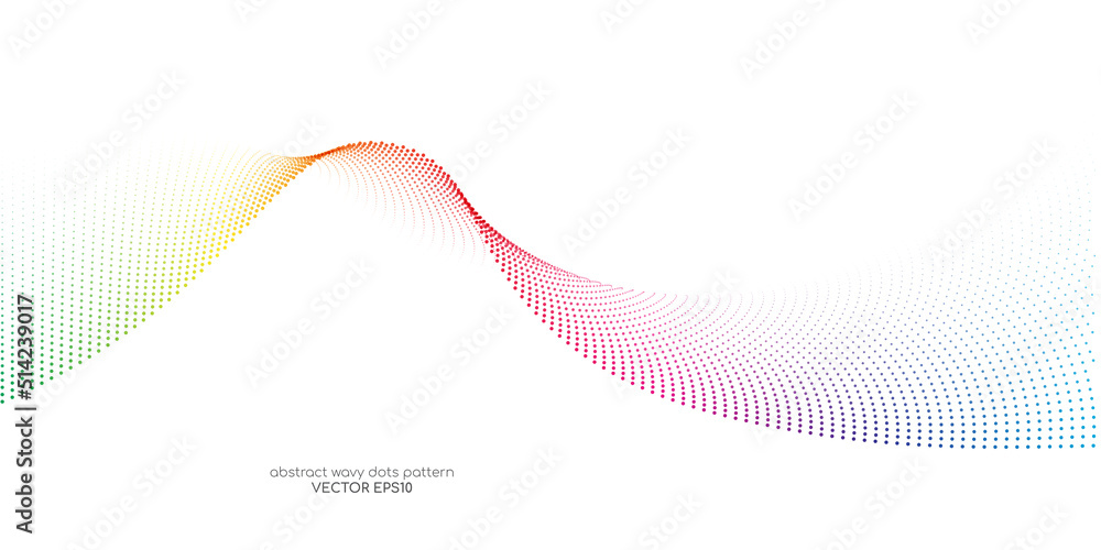 Aufkleber Flowing dots particles wave pattern colorful isolated on white background. Vector in concept of AI technology, science, music.