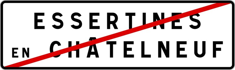 Obraz premium Panneau sortie ville agglomération Essertines-en-Châtelneuf / Town exit sign Essertines-en-Châtelneuf