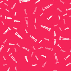 White line Clarinet icon isolated seamless pattern on red background. Musical instrument. Vector