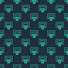 Green line Basketball backboard icon isolated seamless pattern on blue background. Vector