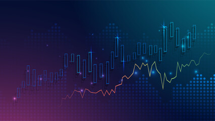 Business candle stick graph chart of stock market investment trading on blue background. Bullish point, up trend of graph. Economy vector design