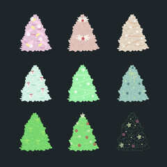 hand drawn set of Christmas tree decoration illustrations