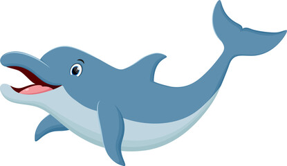 Naklejka premium Cartoon funny dolphin jumping, isolated on white background
