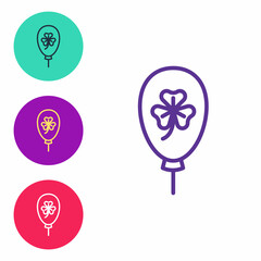 Set line Balloon with clover trefoil leaf icon isolated on white background. Happy Saint Patricks day. National Irish holiday. Set icons colorful. Vector