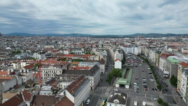 Wide Aerial Naschmarkt Vienna, Austria