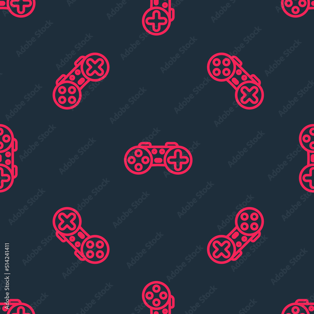 Poster red line gamepad icon isolated seamless pattern on black background. game controller. vector