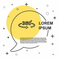 Black line 360 degree view icon isolated on white background. Virtual reality. Angle 360 degree camera. Panorama photo. Random dynamic shapes. Vector