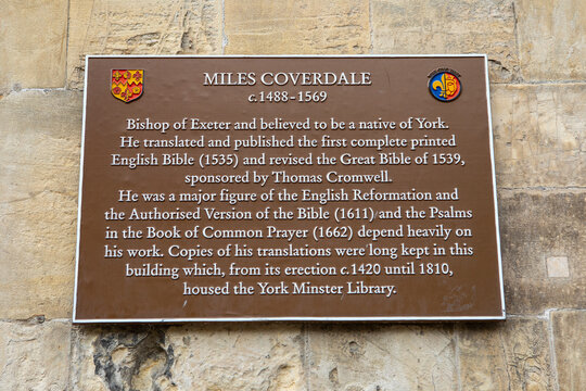 Miles Coverdale Plaque in York, UK