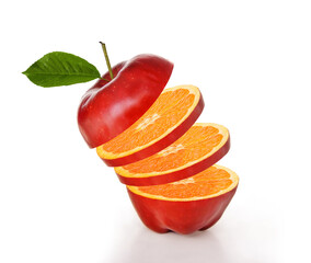 Hybrid fruit apple and orange fusion cut sliced
