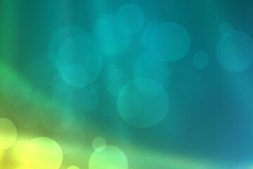 Abstract gradient light blue turquoise yellow green shiny blurred background texture with circular bokeh lights. Beautiful fresh backdrop. Space for design.