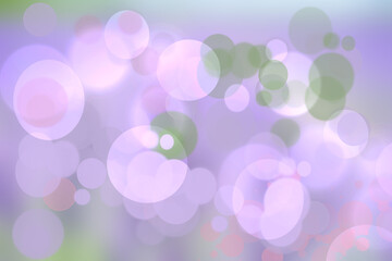 Abstract blurred fresh vivid spring summer light delicate pastel blue pink white green bokeh background texture with bright circular soft color lights. Beautiful backdrop illustration.