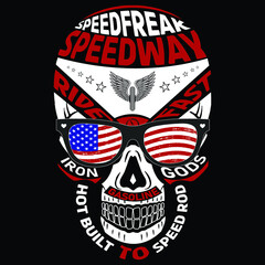 Vintage label with skull Vector.Grunge effect.USA flag on it.Prints design for t-shirts.