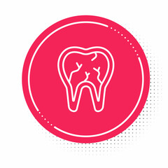 White line Broken tooth icon isolated on white background. Dental problem icon. Dental care symbol. Red circle button. Vector