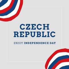 Illustration of czech republic enjoy independence day text with blue, white and red scribbles