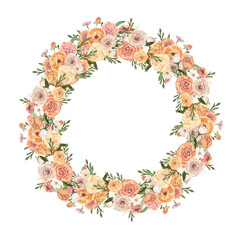 wreath with flowers watercolor illustration
