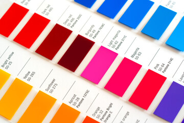 Vibrant colors swatches - adhesive film - with colour names and codes, closeup detail