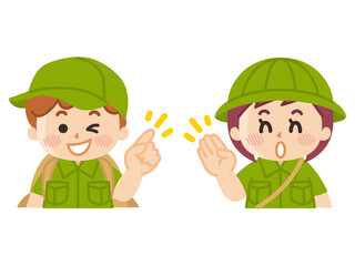 手差し　指差し　探検隊の子供　ボーイスカウト　冒険　アウトドア