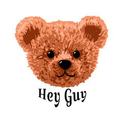 cute bear head toy style with slogan "hey guy" for t-shirt print design vector illustration