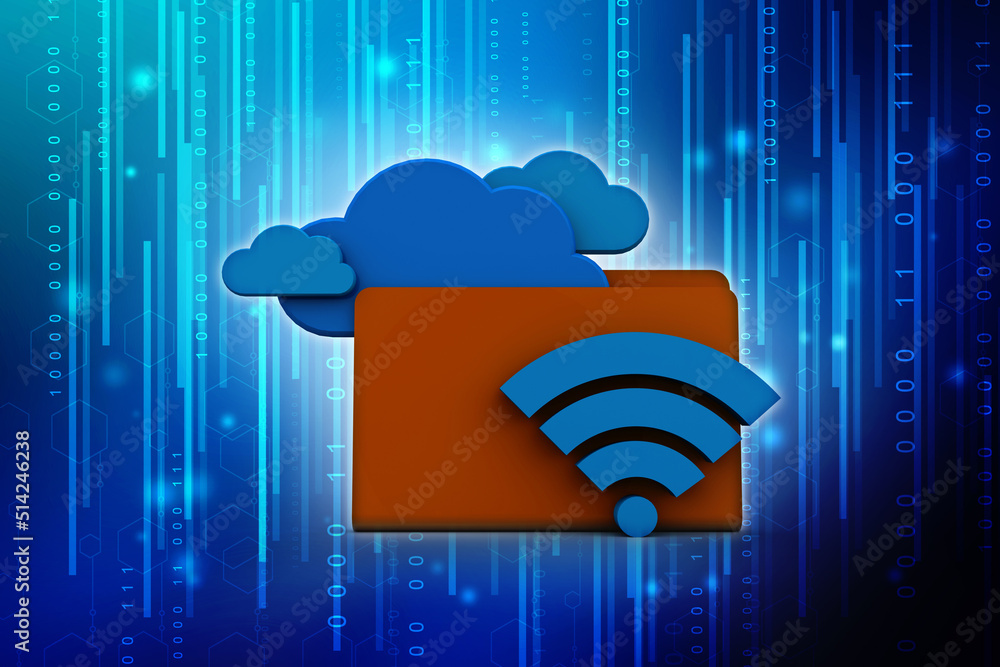 Poster 3d rendering cloud  folder network with wifi  
 