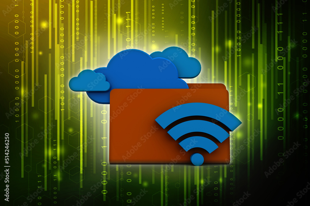 Poster 3d rendering cloud  folder network with wifi  
 