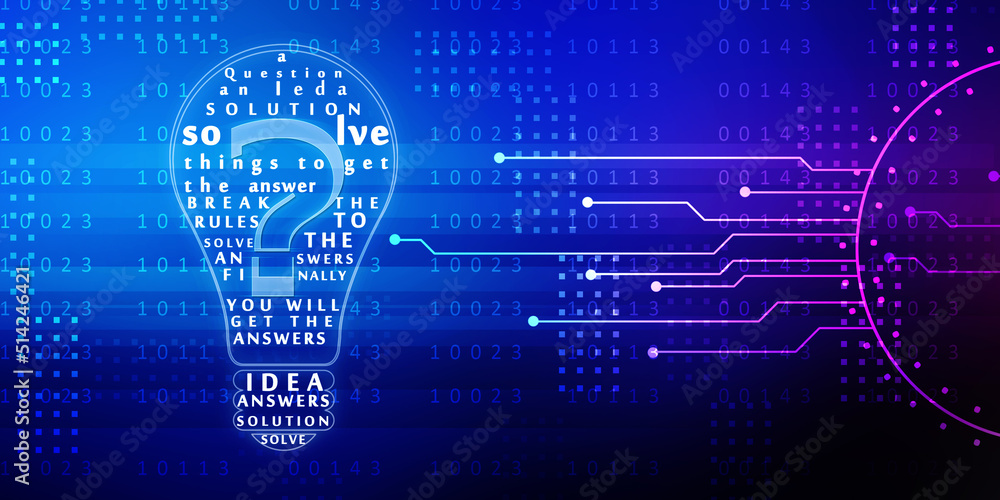 Poster 2d rendering business concept, question mark with light bulb