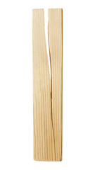 Split wooden plank. Cracked board on a white background. Slit in the board
