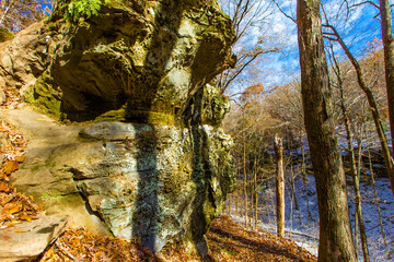 Hemlock Cliffs in Autumn after a light snow, Indiana