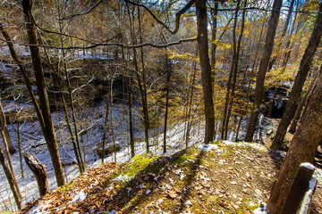 Hemlock Cliffs in Autumn after a light snow, Indiana