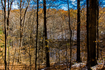 Hemlock Cliffs in Autumn after a light snow, Indiana