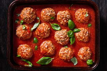 Porcupine Balls, ground beef and rice meatballs - obrazy, fototapety, plakaty