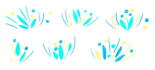 Fototapeta na wymiar Illustration of blue and yellow decorative elements isolated on white background