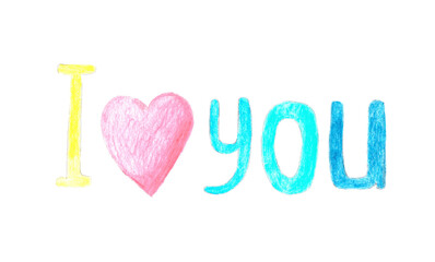 Illustration of colorful I love you phrase isolated on white background