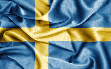 Close up of ruffled flag of Sweden
