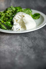 salad green buratta leaves mix fresh healthy meal food snack diet on the table copy space food background 