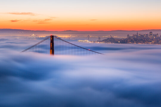 Foggy Sunrise with the Golden Gate Bridge Skyline