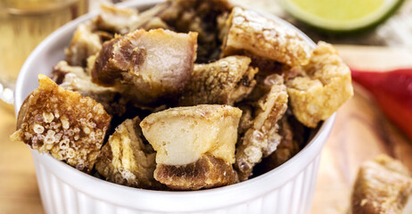 Brazilian pork snack, crispy crackling typical of Minas Gerais