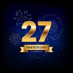 27 Years Anniversary Celebration, Vector Design Illustration Template