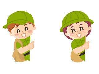 紹介　顔出し　笑顔の探検隊の子供