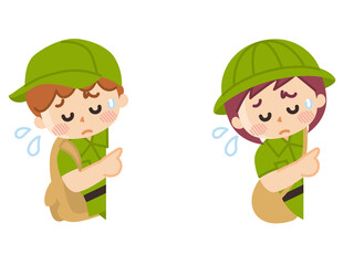 紹介　顔出し　困り顔の探検隊の子供