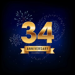 34 Years Anniversary Celebration, Vector Design Illustration Template