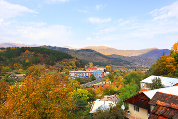 Fototapeta na wymiar Panorama Dilijan city in autumn day, Armenia