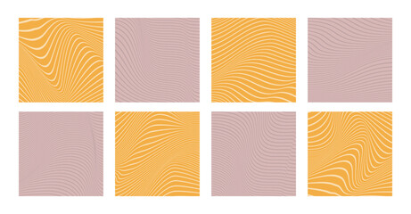Trendy retro style abstract groovy line wave pattern set 