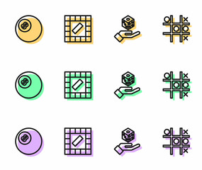 Set line Game dice, Billiard pool snooker ball, Board game and Tic tac toe icon. Vector