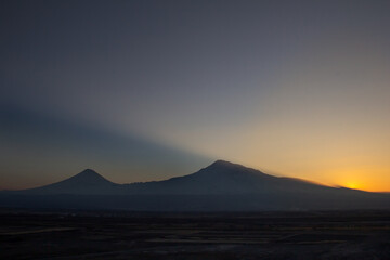 Mountain Ararat on sunset. 
View of Masis & Sis from Armenia.
Beautiful Ararat scene from the top.