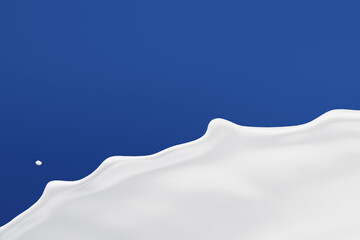 Realistic milk drop with splash isolated on blue background.