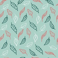 Seamless doodle leaf pattern in doodle style.