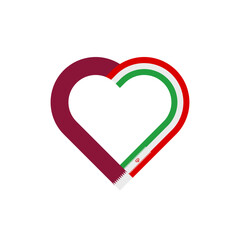 unity concept. heart ribbon icon of qatar and iran flags. vector illustration isolated on white background