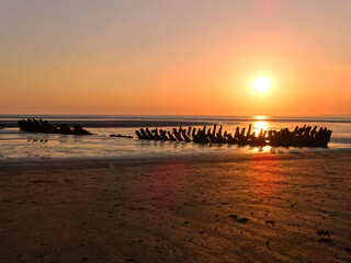 Naklejka premium Shipwreck in a Sunset.